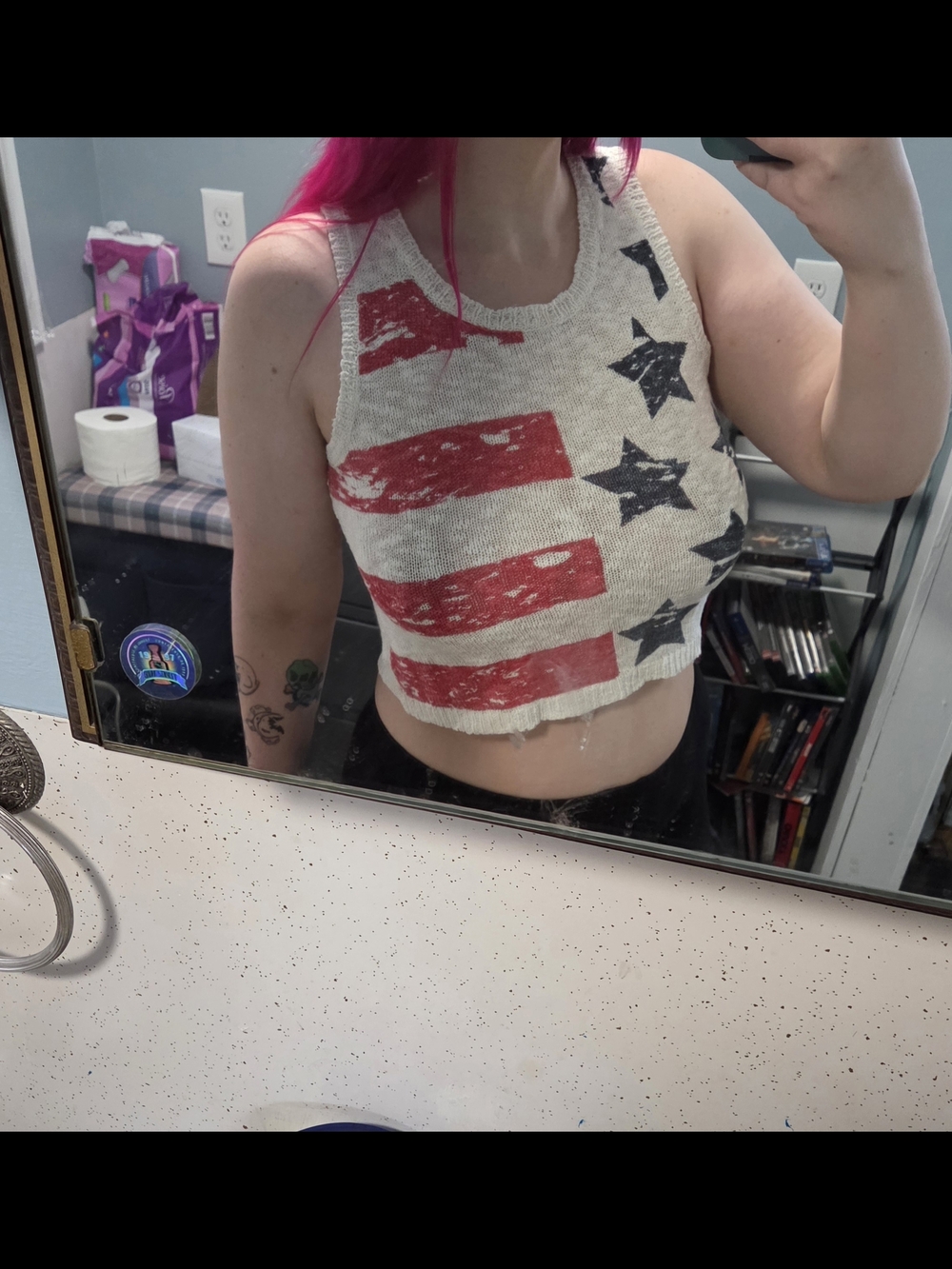 American Flag Crop Tank Top - White/Red/Blue